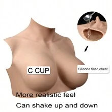 1 chiếc áo ngực giả silicon cổ cao chân thực C/d Cup dành cho người chuyển giới, áo ngực silicon cosplay rung lắc mềm mại, nâng ngực dạng rắn chắc - Màu be - Xem 4