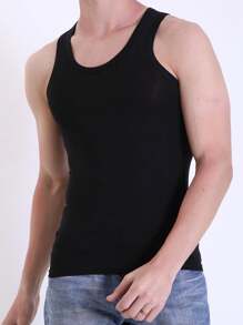 5pcs Men's Athletic Comfortable Sleeveless Undershirt, Sports, Fitness, Casual, Solid Color Vest