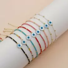 1pc Bohemian Style Shell Devil Eye Beaded Bracelet With Adjustible Drawstring, Suitable For Women's Fashion - Multicolor - View 1