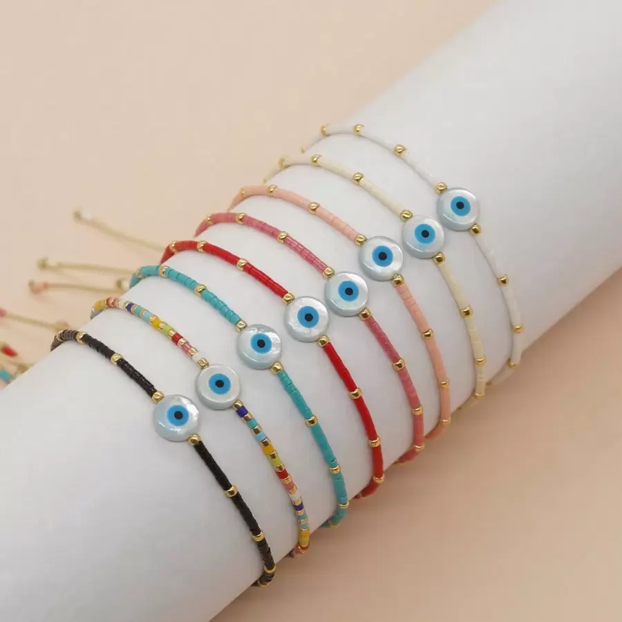 1pc Bohemian Style Shell Devil Eye Beaded Bracelet With Adjustible Drawstring, Suitable For Women's Fashion - Multicolor - View 1