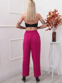 Women Pants - 玫紅色 - 查看 3