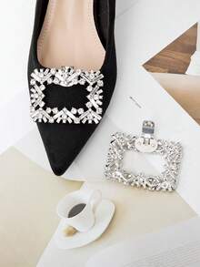 1/2入流行時尚精美鑽石及鑽石中空方形鞋花裝飾品,可拆卸,適用於婚禮、派對、高跟鞋、鞋扣 - 無色 - 查看 5