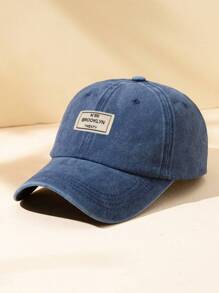 1pc Unisex Outdoors Fashionable Washed Baseball Cap, Adjustable, With Logo Label Street - Navy Blue - View 2