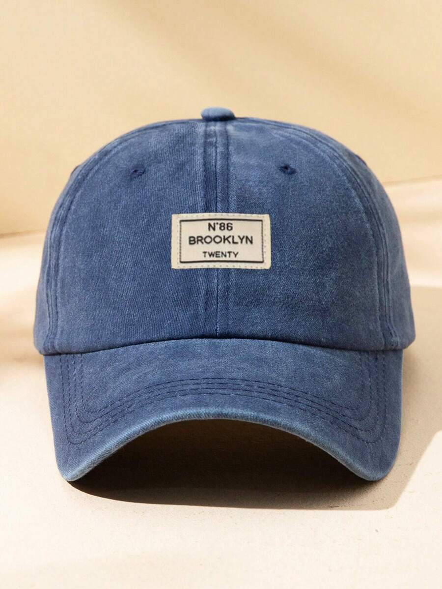 1pc Unisex Outdoors Fashionable Washed Baseball Cap, Adjustable, With Logo Label Street - Navy Blue - View 1