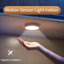 1 Pieza Luz Nocturna Con Sensor De Movimiento Para Interiores, Luz De Armario Led Recargable, Luz De Disco Con Cinta Magnética Y Adhesiva, Para Armario, Contador, Pasillo, Escalera (blanco)