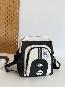 Brand Fashionable Casual Men's Shoulder Crossbody Bag, Nylon Fabric Daily Commuting Large Capacity Square Bag - Black and White - View 3