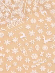 2入組冬季聖誕節3d指甲貼紙,聖誕鹿雪花卡通滑塊設計白色指甲油貼花,指甲藝術diy裝飾 - 白色 - 查看 5