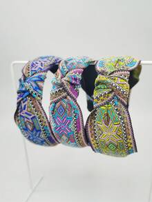 1頭戴式民族風刺繡頭帶,幾何圖案,菱形和格子,多色,適用於派對、日常和節日 - 寶藍色 - 查看 6