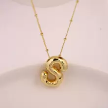 金色a-z氣球首字母吊墜項鍊,厚實個性化字母項鍊,適用於女性飾品 - 金黃色 - 查看 4