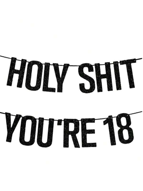 1pc 18th Birthday Party Decoration Banner For Women & Men, Black Shiny Happy Birthday Sign, Fun 18th Birthday Party Supplies,Christmas