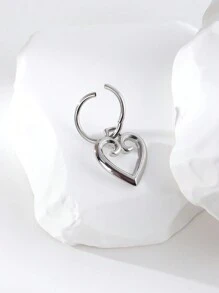 1pc 316l Stainless Steel Open Circle Design Hoop Earrings With Pendant - Silver - View 2