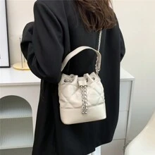 女性時尚鏈條肩帶桶袋 - 米色 - 查看 8