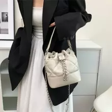 女性時尚鏈條肩帶桶袋 - 米色 - 查看 5