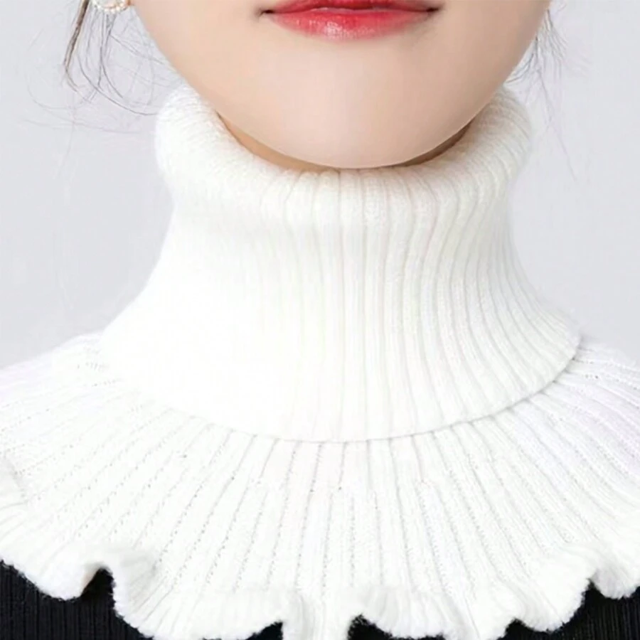 1pc Hand Knitted Fake Collar Detachable High Collars Turtleneck Dickey Collar For Women - White - View 1