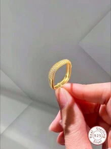 1個微插入鋯石方形戒指,適用於女士珠寶,s925純銀精美珠寶,適合女性教師夏季戒指禮物 - 金色 - 查看 5