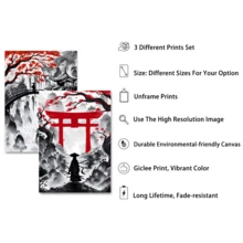 3入組40x60cm遊客和寺廟在山裝飾繪畫,完美適用於客廳,臥室,走廊裝飾用品,無框