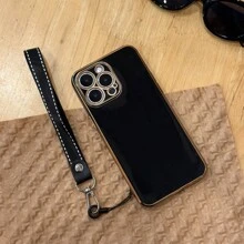 1pc 6d Electroplated Phone Case With Dots Lanyard Compatible With Apple & Android Devices - Black - View 4