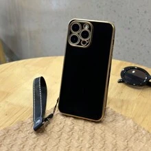 1pc 6d Electroplated Phone Case With Dots Lanyard Compatible With Apple & Android Devices - Black - View 6