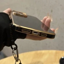 1pc 6d Electroplated Phone Case With Dots Lanyard Compatible With Apple & Android Devices - Black - View 8