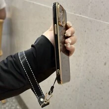 1pc 6d Electroplated Phone Case With Dots Lanyard Compatible With Apple & Android Devices - Black - View 2