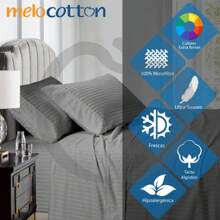 Juego de Sábanas Grabadas a Rayas, Tacto Algodón - Beis - Ver 3