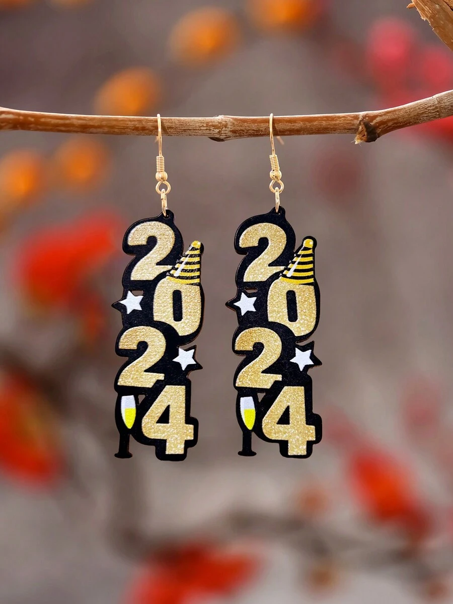 1雙新年2024主題吊墜耳環適合女士,理想聖誕萬聖節首飾類禮品耳環適用於新年前夕派對慶典 - 2024 - 查看 1