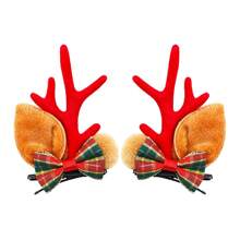新款聖誕麋鹿角寵物髮飾卡通貓狗髮夾套裝 - 彩色 - 查看 1