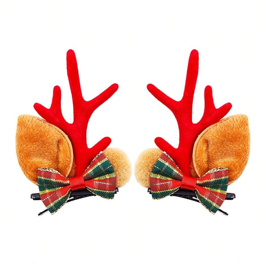 Mới Giáng sinh Tuần lộc Sừng Tóc thú cưng Phụ kiện Phim hoạt hình mèo & Chó Kẹp tóc Bộ - Nhiều màu - Xem 1