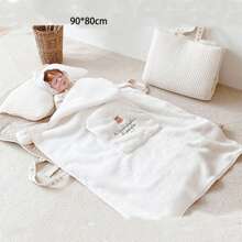 Kids Weighted Blanket 90" X 80" - Machine Washable - Sherpa Winter Baby Stroller Blanket - Multifunctional Bear Embroidery Baby Stroller Windproof And Warm Blanket, Outdoor Portable Carrier Blanket - Coffee Brown - View 2