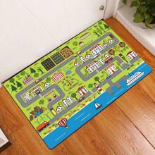 1 块赛车道设计垫地毯，带有可爱图案的游戏室地毯，适用于玩具汽车和火车，带有防滑背衬的地毯，有趣的盖毯，是卧室或游戏室的理想礼物