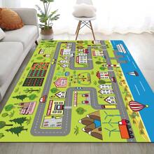 1 块赛车道设计垫地毯，带有可爱图案的游戏室地毯，适用于玩具汽车和火车，带有防滑背衬的地毯，有趣的盖毯，是卧室或游戏室的理想礼物