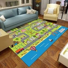 1 块赛车道设计垫地毯，带有可爱图案的游戏室地毯，适用于玩具汽车和火车，带有防滑背衬的地毯，有趣的盖毯，是卧室或游戏室的理想礼物