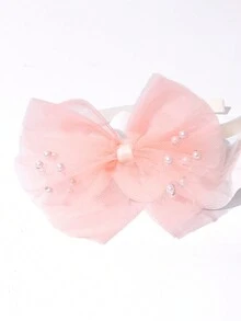 兒童蕾絲網眼珍珠超仙大蝴蝶結頭飾1個 - 彩色 - 查看 3