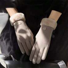 1pair Women's Velvet Cycling Thick Plush Gloves, Winter Sheep Wool Lined Full Finger Gloves