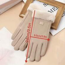 1pair Women's Velvet Cycling Thick Plush Gloves, Winter Sheep Wool Lined Full Finger Gloves
