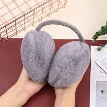 1 Miếng Của phụ nữ Lông cừu mùa đông Bịt tai Với Lông thỏ , Cực dày Và Thoải mái , Chống gió Đối với Các hoạt động ngoài trời - Xám - Xem 2