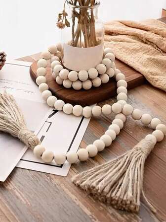 1PC Original Wood Color Rope Wooden Beads Tassel String Home Decoration Pendant Door Handle Wooden Beads Pendant Vase Decoration Crafts Pendant Best Gifts Birthday Graduation