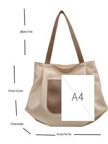 适合女学生的简约大容量单肩包/手提包，可容纳笔记本电脑、书籍等。 - 米色 - 查看 3