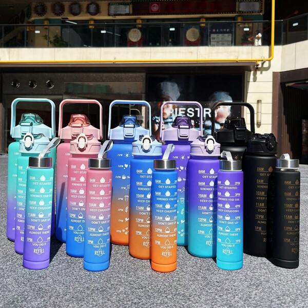 3-teiliges tragbares Outdoor-Sport-Flascheset, inklusive auslaufsicherer Trinkflasche mit Strohhalm in Farbverlauf, hitzebeständiger Doppelwandbecher, geeignet für Camping, Wandern, Halloween-Geschenk, Weihnachtsgeschenk, Geburtstagsgeschenk, Heim- und Küchengeräte, Zubehör, Gadgets, Küchenutensilien, Kochen