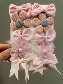 10入組粉色蝴蝶結髮圈，布質花朵髮飾，不損髮夾用於劉海 - 粉色 - 查看 1