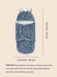 新生儿双层毛绒兔耳襁褓毯爱心情人节 - 霧霾藍 - 查看 10