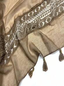 1條女士簡約純色圍巾，新款純色拼接披肩，防曬沙灘巾，通用長款披肩圍巾 - 駝色 - 查看 4