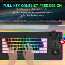 HXSJ 1pc Usb Wired Keyboard & Mouse Set, 61 Keys Thin Film Keyboard With Colorful Backlight, 3200dpi Adjustable, Suitable For Gaming, Home, Office, Plug And Play - Black - View 3