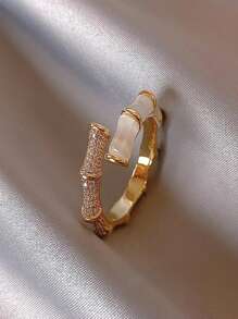 1pc Bridal Hand Jewelry, Luxury Micro-Encrusted Zirconia Gold Plated Unisex Ring For Wedding/Party Royal - Gold - View 2