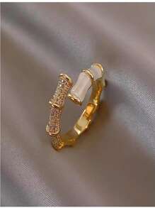 1pc Bridal Hand Jewelry, Luxury Micro-Encrusted Zirconia Gold Plated Unisex Ring For Wedding/Party Royal - Gold - View 5