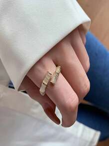 1pc Bridal Hand Jewelry, Luxury Micro-Encrusted Zirconia Gold Plated Unisex Ring For Wedding/Party Royal - Gold - View 3