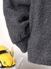 Boys' Fashionable Minimalist Deep Gray Buttoned Plush Jacket, For Teenagers - Dark Grey - View 3