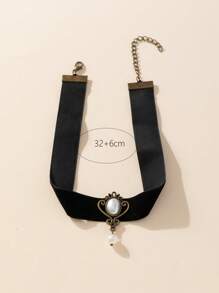 復古公主宮廷風珍珠頸鏈 - 黑色 - 查看 4