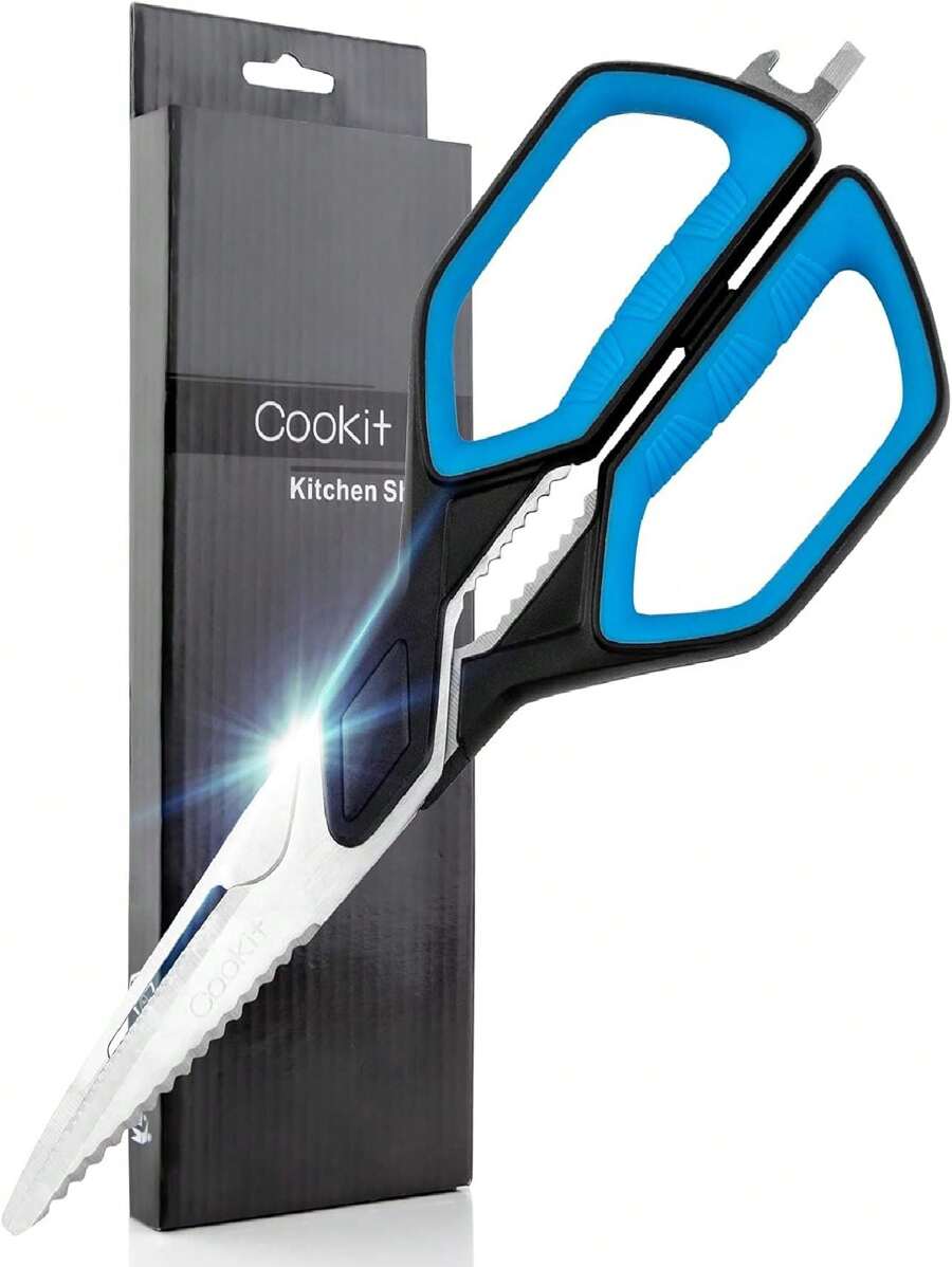 Kitchen Scissors, Cookit Kitchen Shears Heavy Duty Stainless Steel Chef Shears Utility Come Apart Food Shears for Chicken Poultry Fish Meat Vegetables - 藍色 - 查看 1