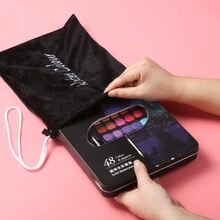 1盒48顏色素色水彩顏料套裝,便攜水彩成套工具帶黑色鐵盒對於初學者,藝術用品水彩顏料 - 彩色 - 查看 3